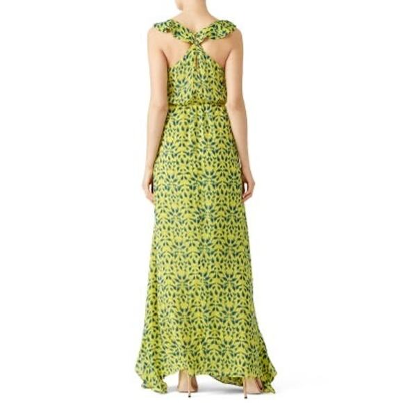 TANYA TAYLOR Yellow Blue Printed Silk Chiffon V-Neckline Maxi Dress Size 2 - Picture 2 of 13